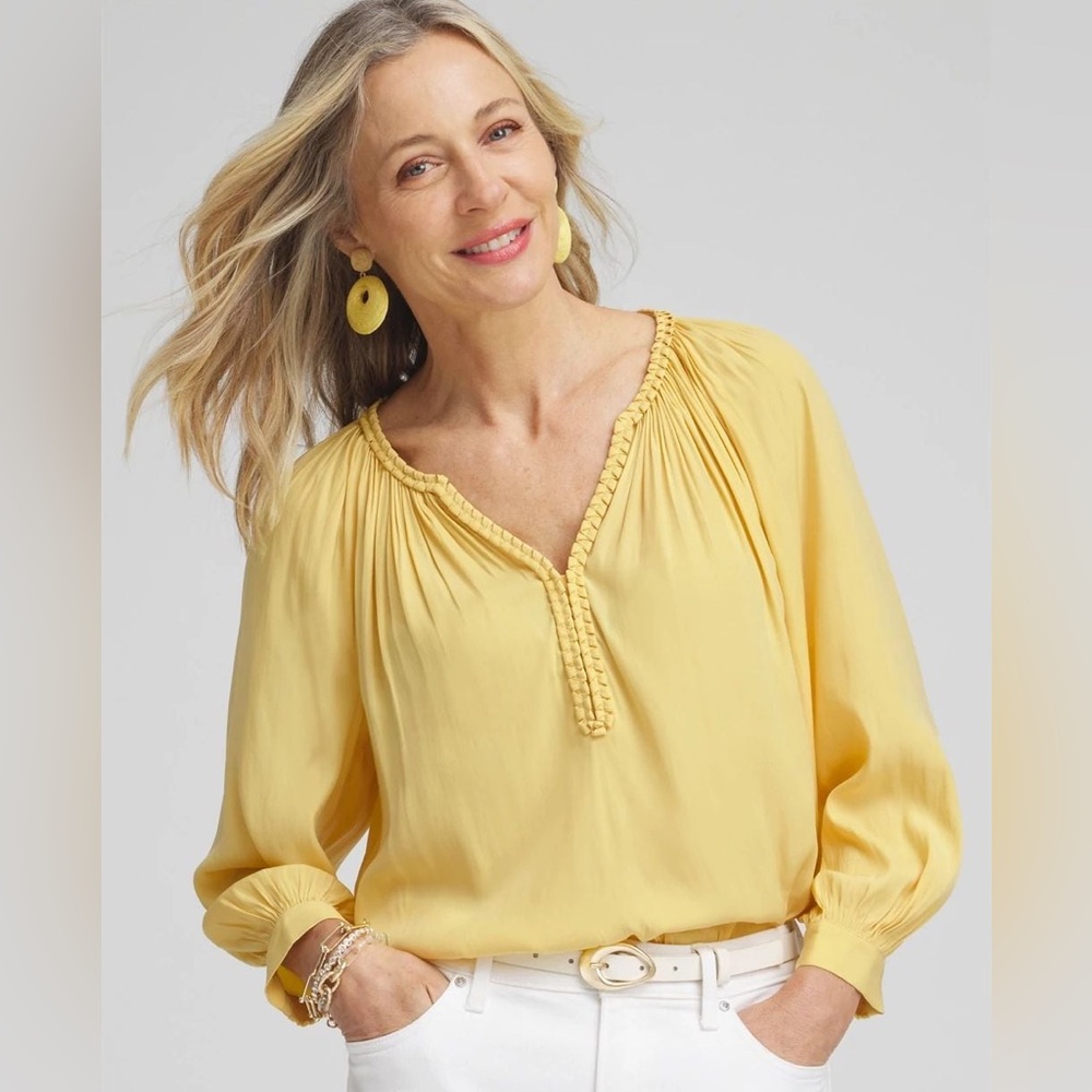 Chicos Yellow Women's Top Braided Trim Top Chicos Size 12